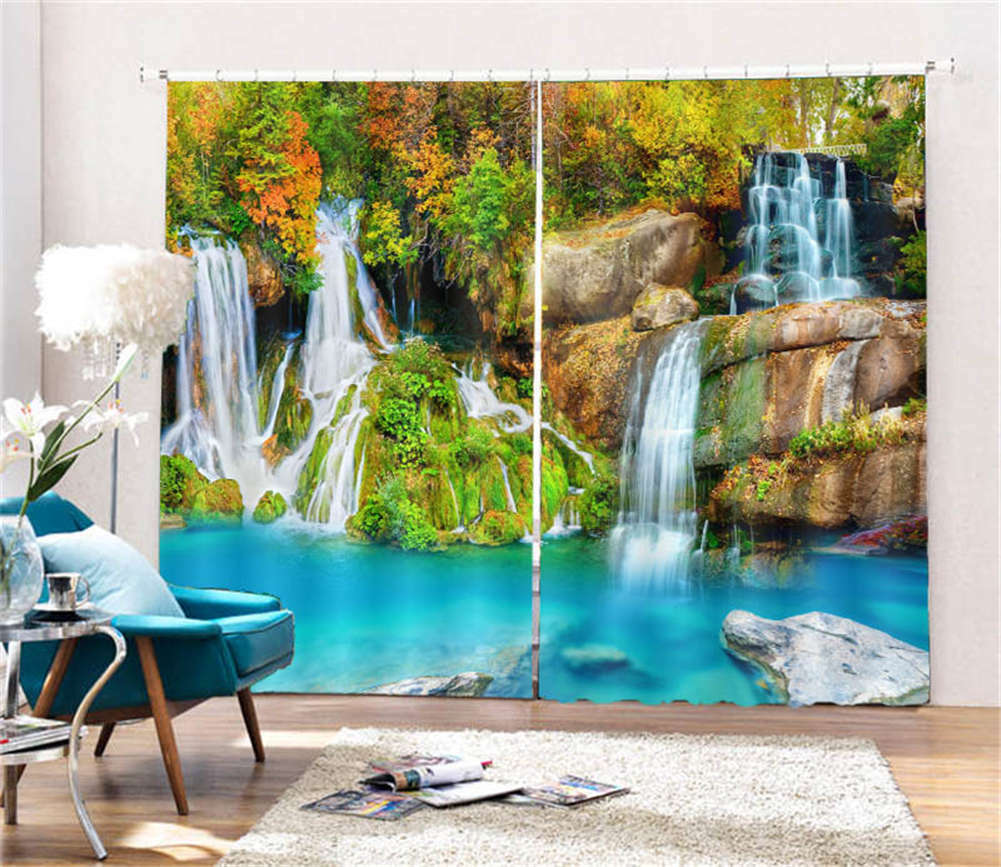 Many Waterfall Pools 3D Curtain Blockout Photo Printing Curtains Drape Fabric