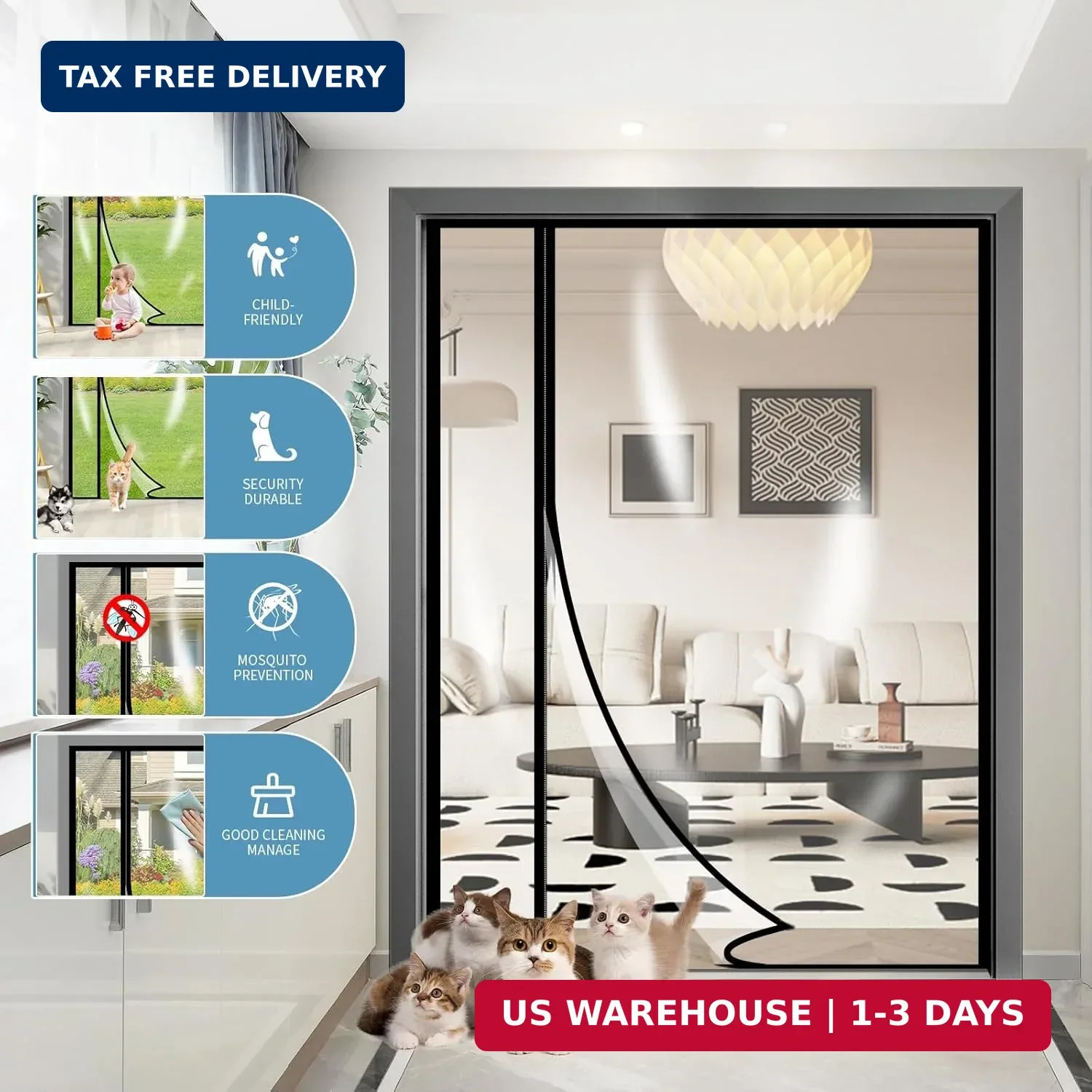 Transparent Insulated Door Curtains, Sunmoxia Reversible Left or Right Side Open