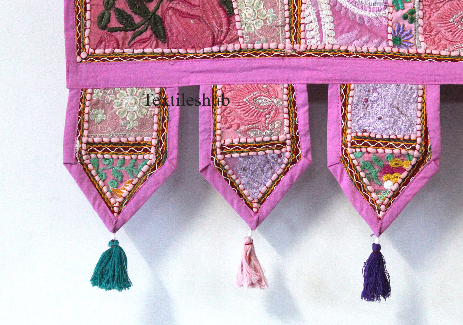 Indian Patchwork Pink Toran Embroidery Cotton Vintage Wall Hanging Home Decor