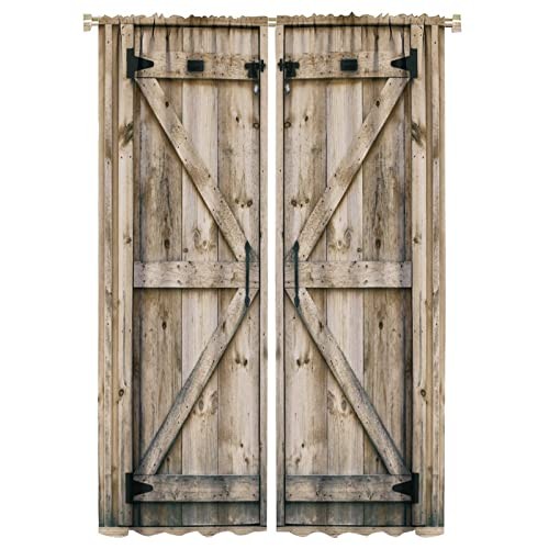 Rustic Wooden Barn Door Blackout Windows 26″W x 84″L (Pack of 2) Style-3