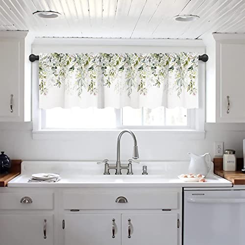 Valances Curtain Green Floral Kitchen Rod Pocket 18″W x 54″L (Pack of 1) Sage