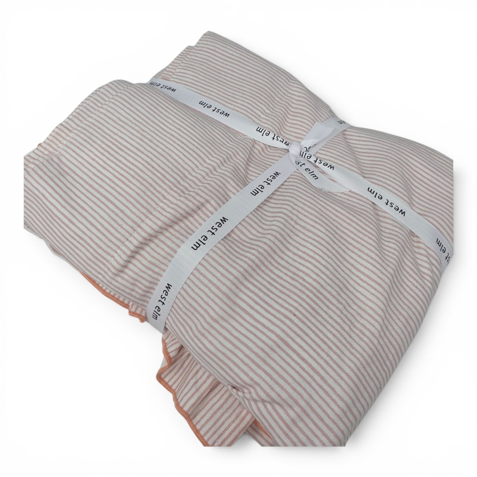West Elm Pinstripe Ruffle Blackout Curtain Peach Blush 48×96 One Panel NEW