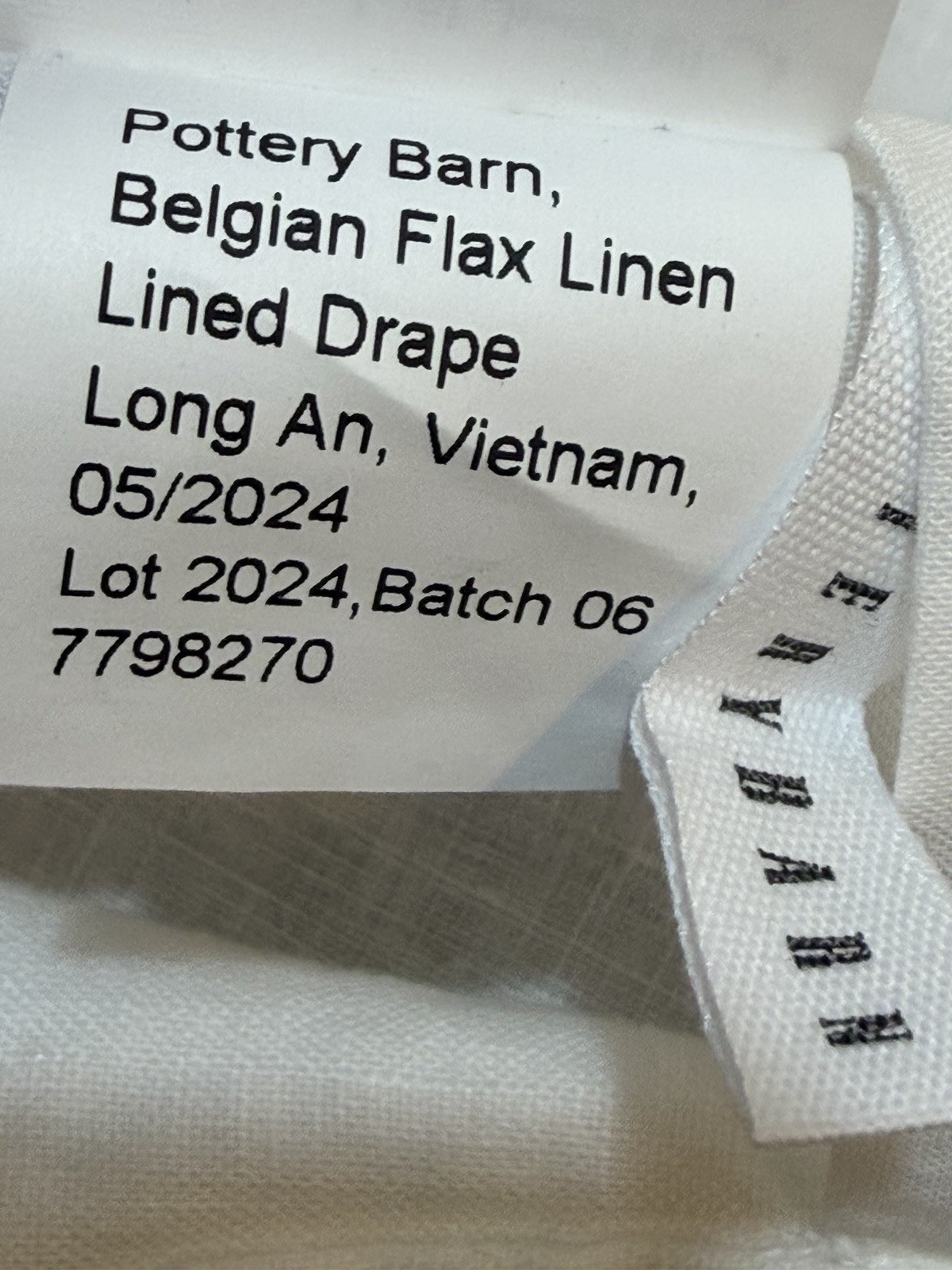 Pottery Barn 100% Belgian Flax Linen Curtain 50x 108 Pole top WHITE READ