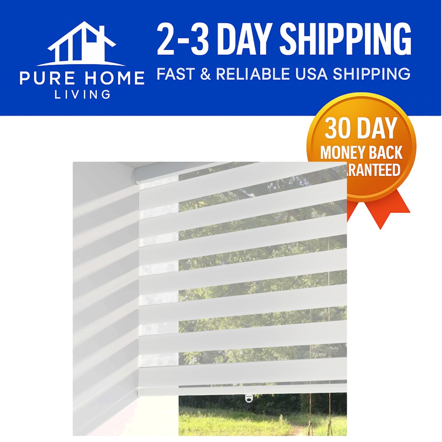 Day & Night Cordless Zebra Blinds, 44″ W x 72″ H, Modern Light Filtering Shades