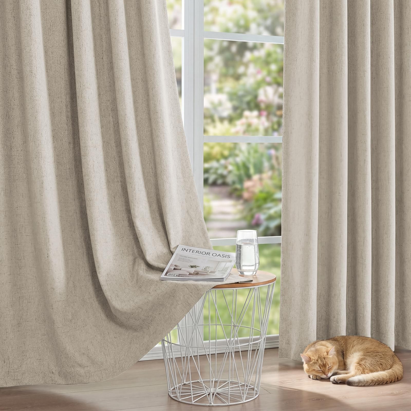 100% Blackout Linen Curtains for Bedroom 84 inches Length 2 Panels Set,Black …