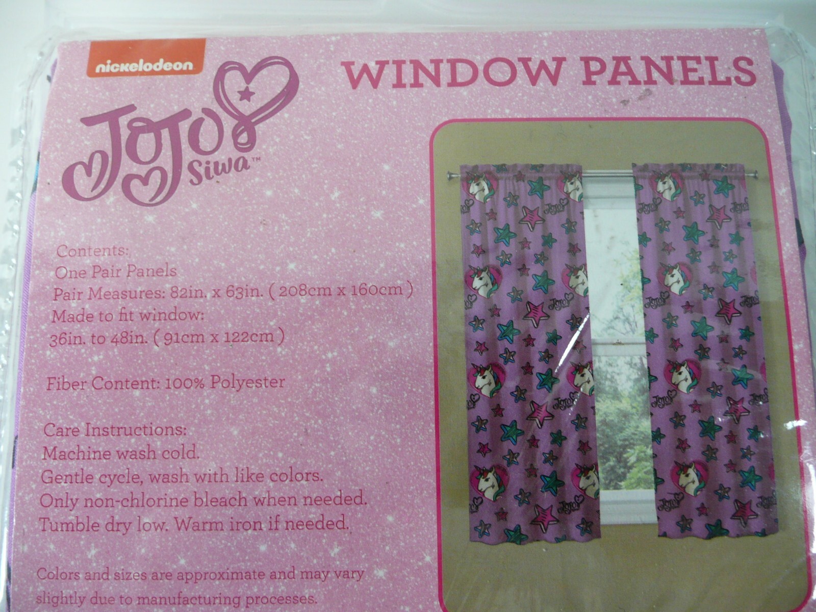 Nickelodeon JoJo Siwa Kids Microfiber Window Drapes Purple Unicorn Stars 82 x 63
