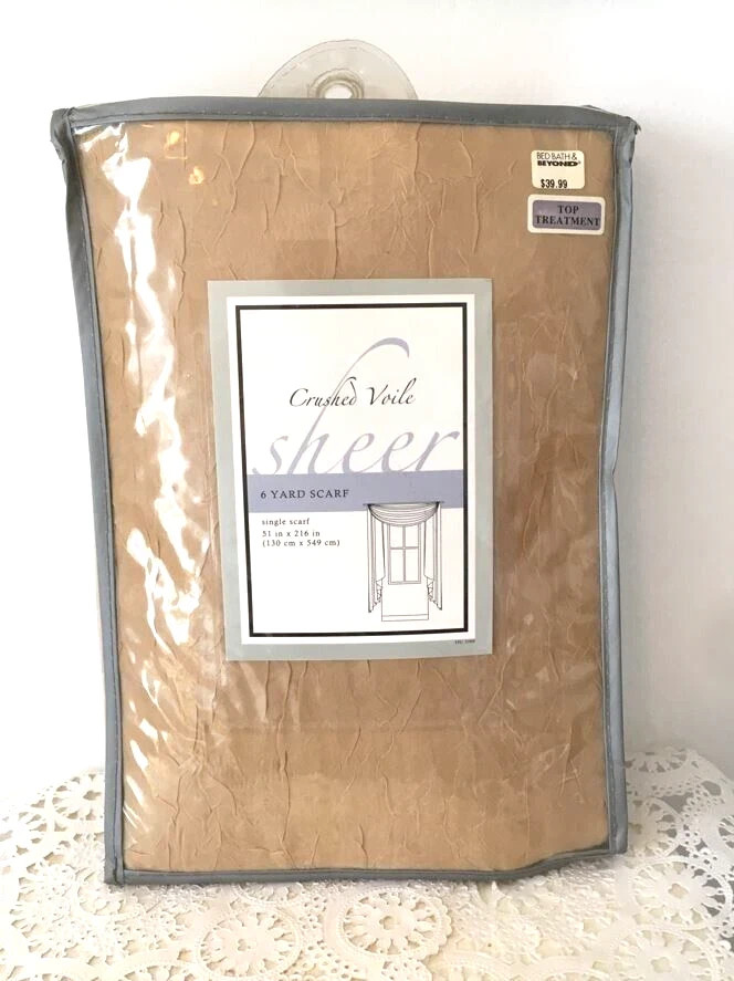 NEW Crushed Voile Sheer 6 Yard Scarf Window Top Treatment Soft Gold 51 x 216 BBB