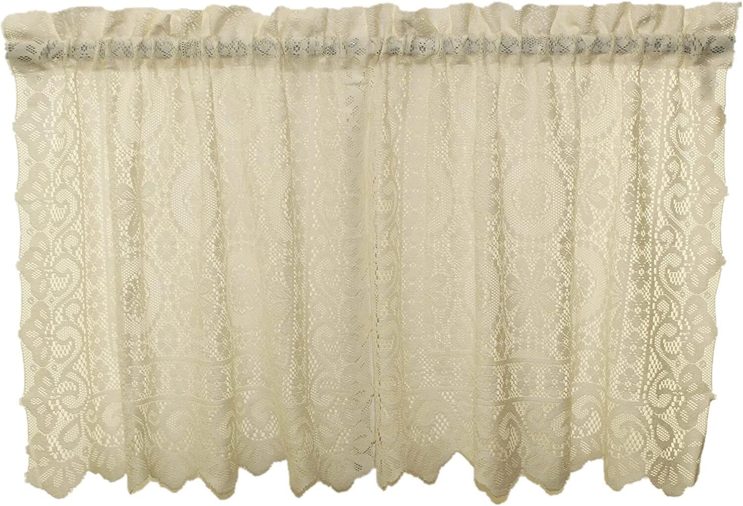 Hopewell Heavy Floral Lace Lace Medallion Curtain Cream Ivory Color Scalloped