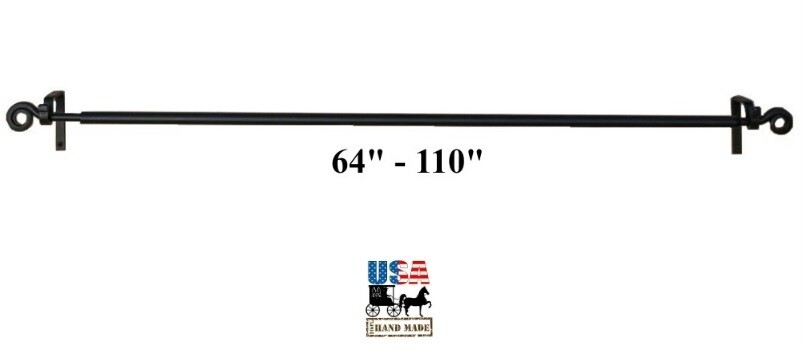 EXTRA LARGE IRON SCROLL CURTAIN ROD – Adjustable 64″-110″ Amish Handcrafted USA