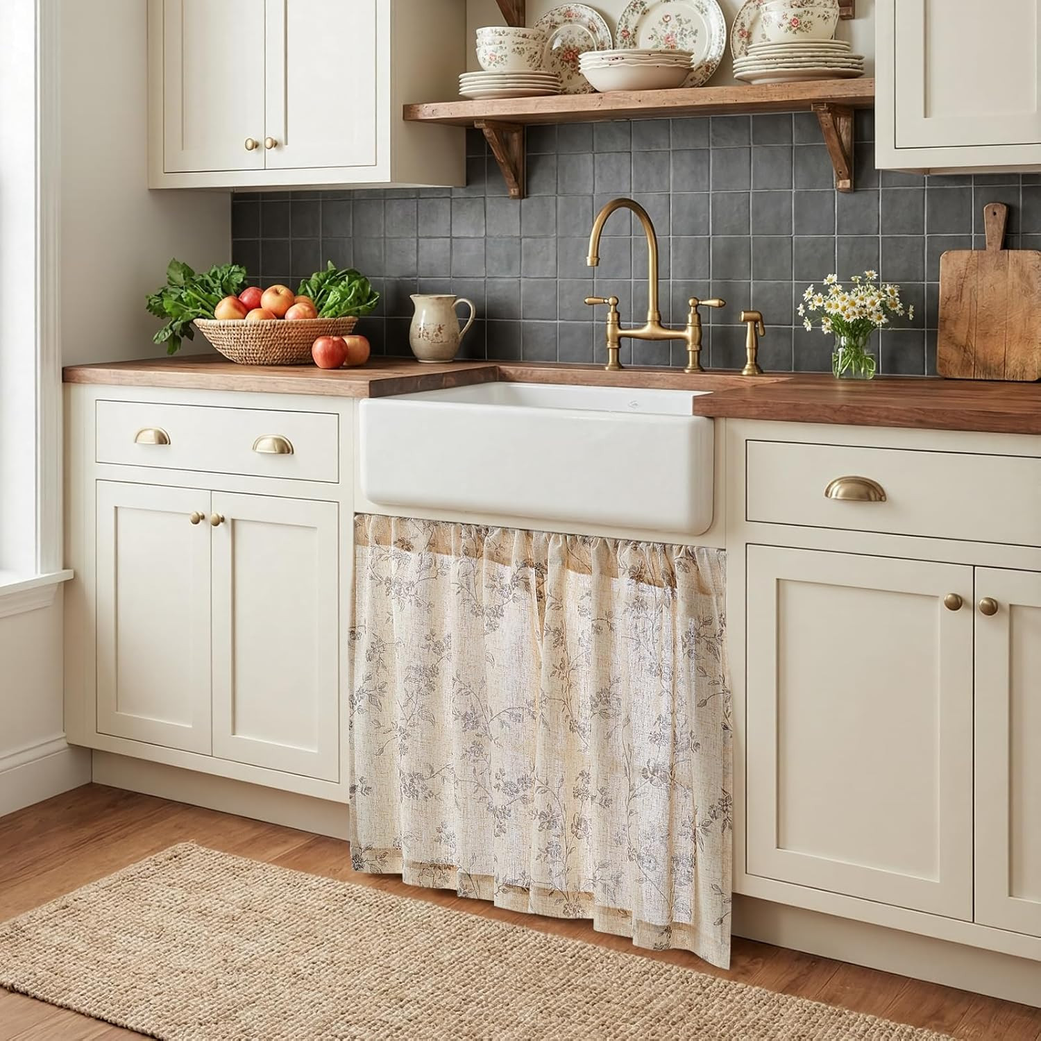 jinchan Floral Kitchen Curtains 24 Inch Linen Tier Curtains Farmhouse Cafe Half