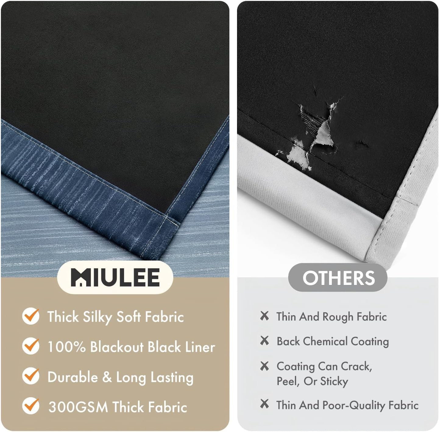 Navy Blue and Greyish White Ombre Blackout Curtains, Full Room Darkening Thermal
