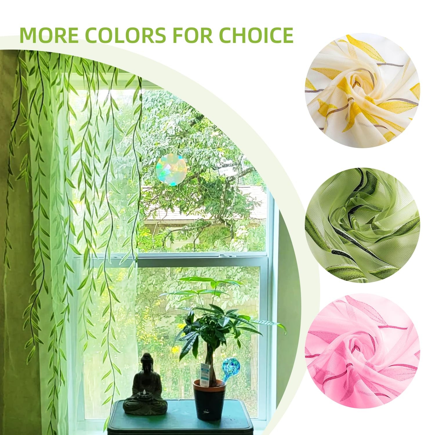 BROSHAN Green Leaf Pattern Sheer Voile Window Curtains for Kids Bedroom Living R