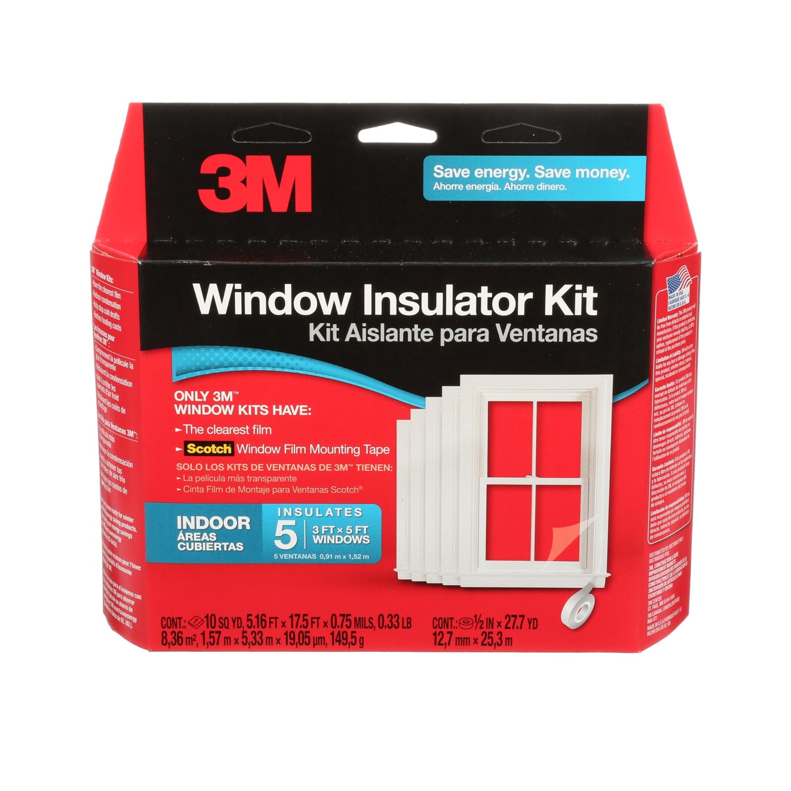 3M Indoor Window Insulation, Insulator Kit for 5 Windows 3ft x 5ft, 5-Windows