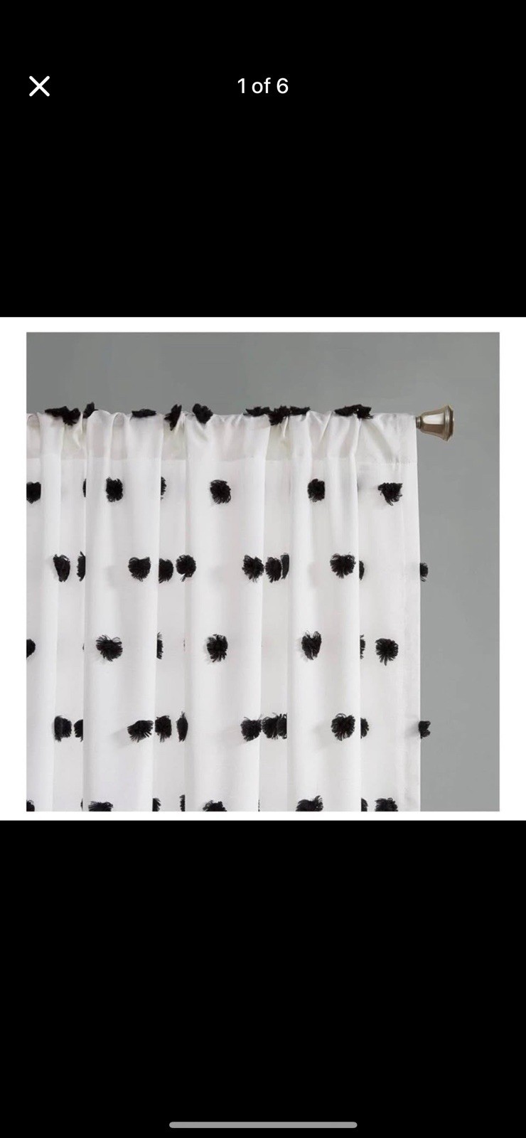 2 window Curtain WHITE AND BLACK Pom Pom Embellished Window Panel 50″X84″