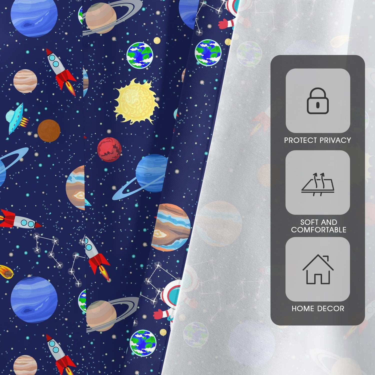 Space Kitchen Curtains Outer Kid Boys Astronaut Galaxy Universe Gamer Blue Small