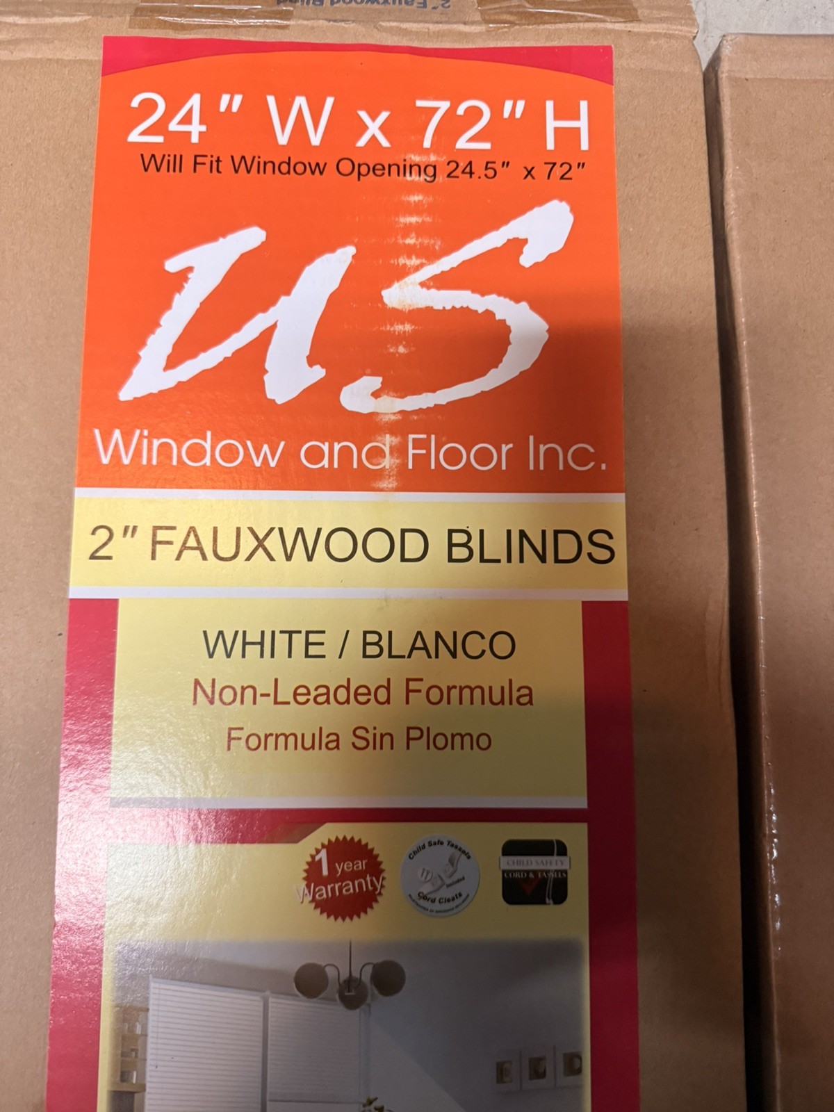US Window & Floor Inc Cordless Blinds 24”x 72″ Faux Wood set of 2