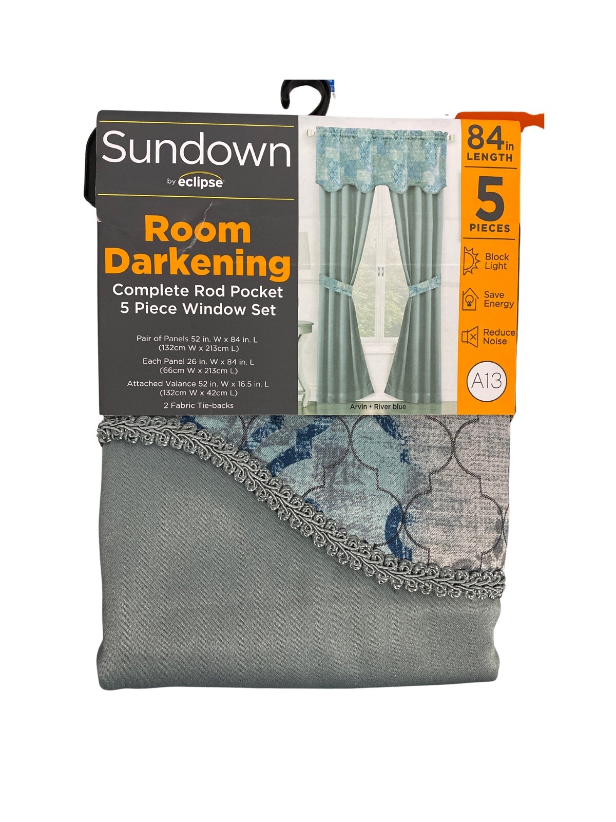 Sundown Eclipse Room Darkening Complete Rod Pocket 5 Piece Set 26×84″ River Blue