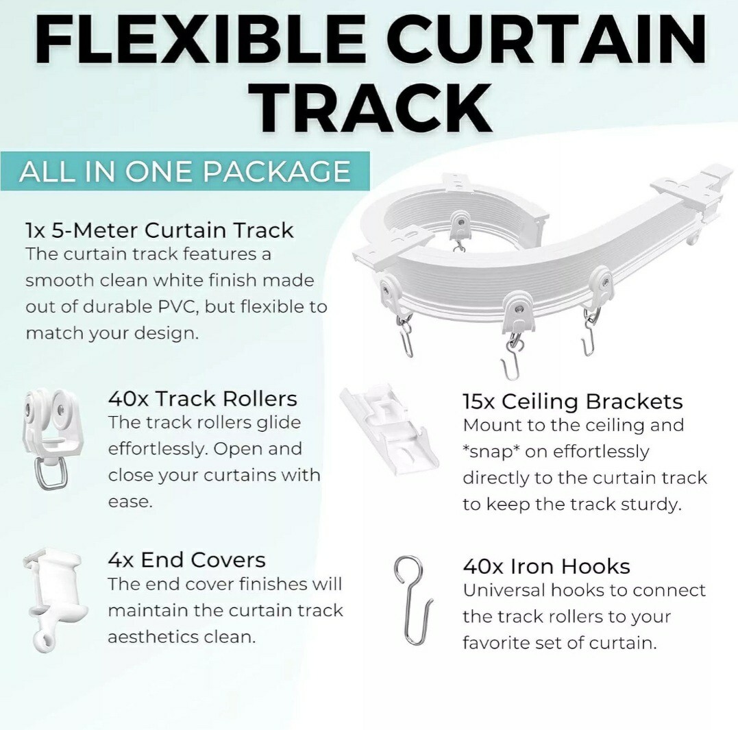 Flexible Bendable Ceiling Curtain Track 5 Meters 16.4FT Ceiling Mount