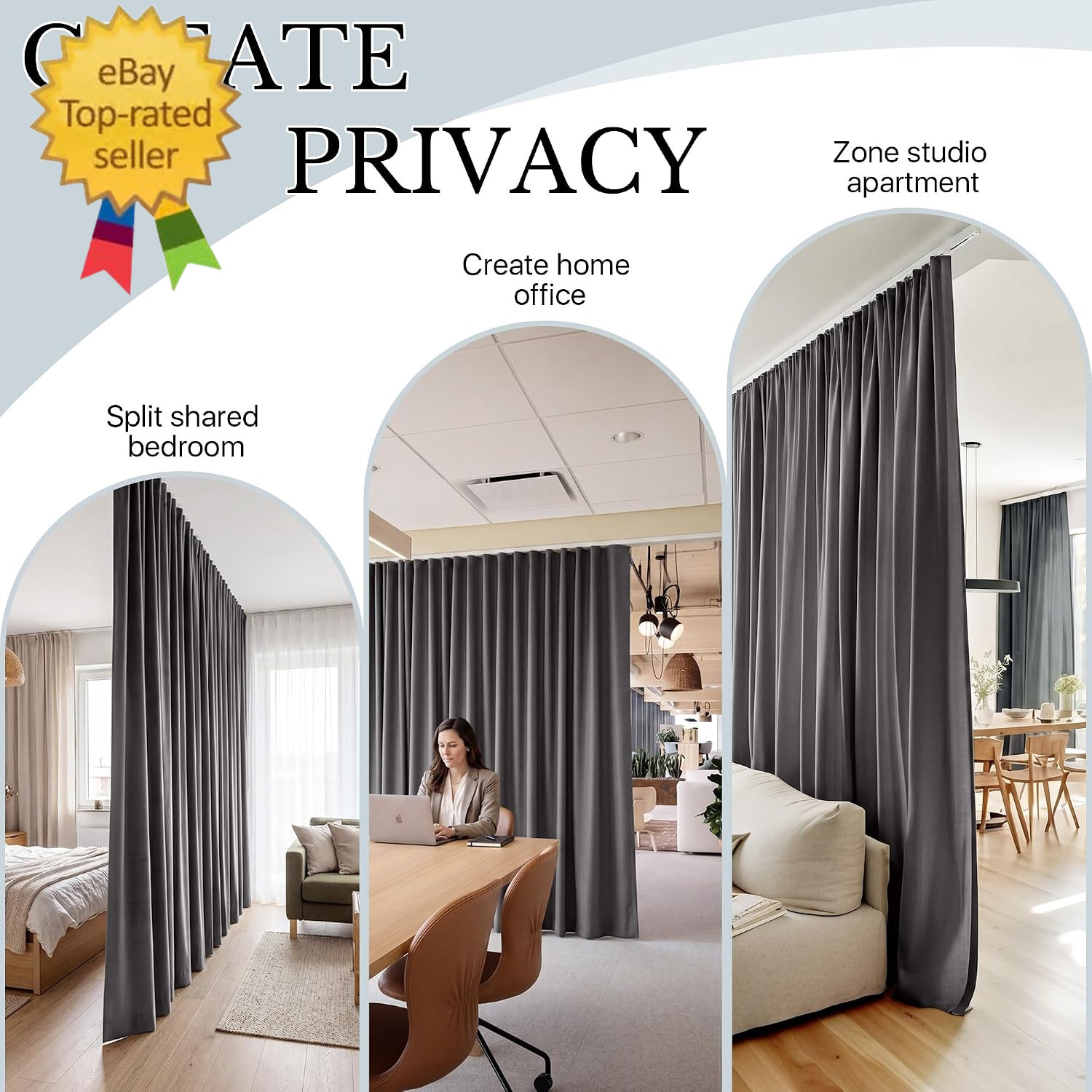 Room Divider Curtain Set with Ceiling Track, Privacy Blackout Thermal Insulated