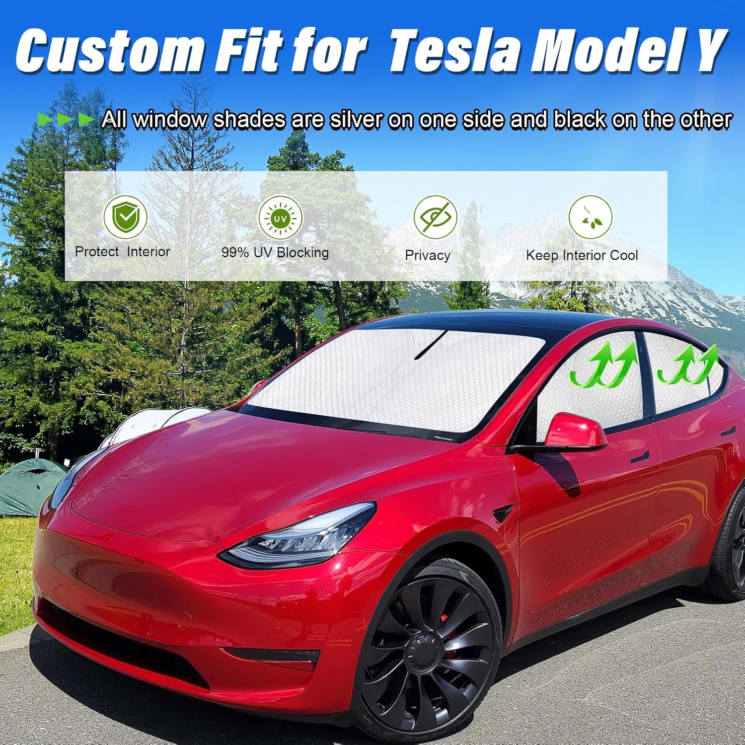 8pcs Full Window Sun Shades Custom Fit for Tesla Model Y 2020-2024