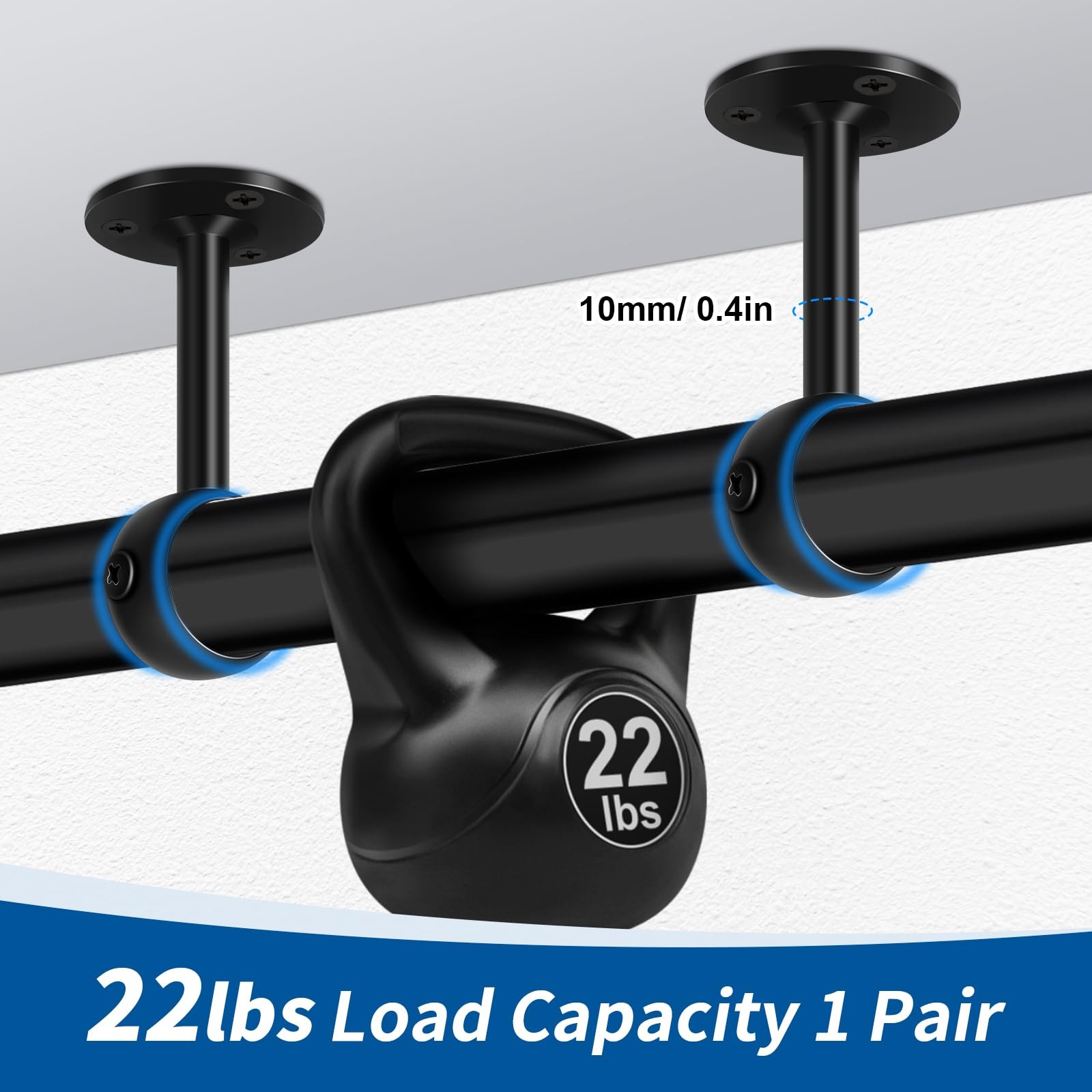 1-1/4 inch Ceiling Curtain Rod Brackets 4 Pack Heavy Duty Holders Black