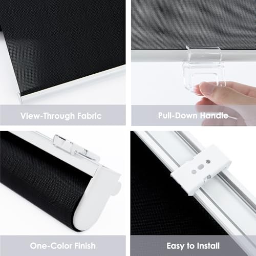 Cordless Roller Shades for Windows,Light Filtering Pull 55″W x 72″H Solar Black