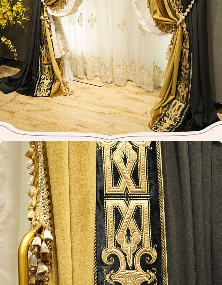 Gorgeous Retro post-modern black velvet thick cloth blackout curtain drape C1764