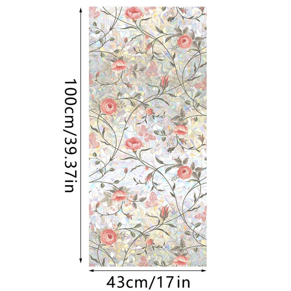 Stained Glass Privacy Film Red Rose Sun Blocking Decor, 16.93×39.37in