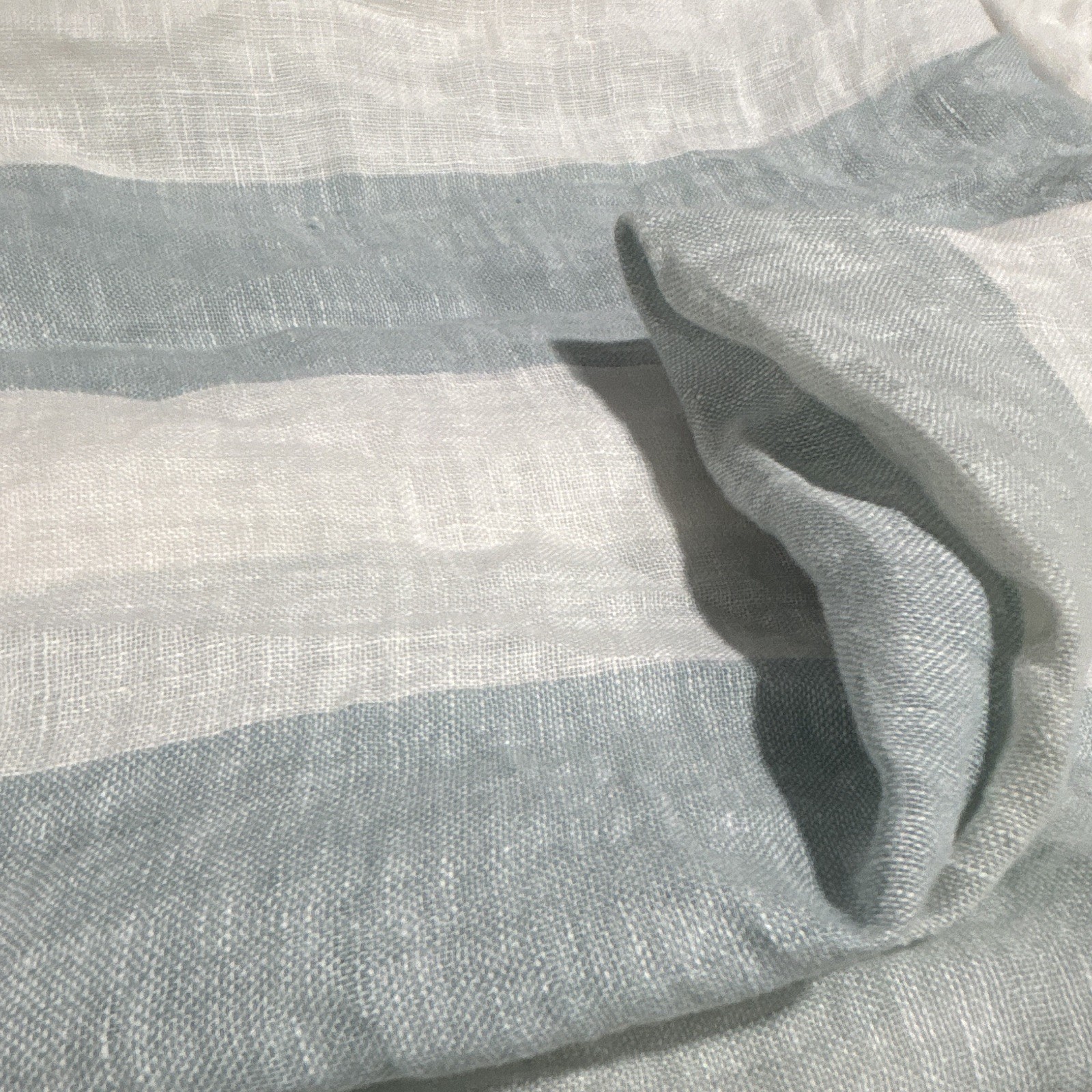 Pottery Barn 100% Linen Stripe Blue/White Curtain 50×96 Rod Pocket, 2 Panels