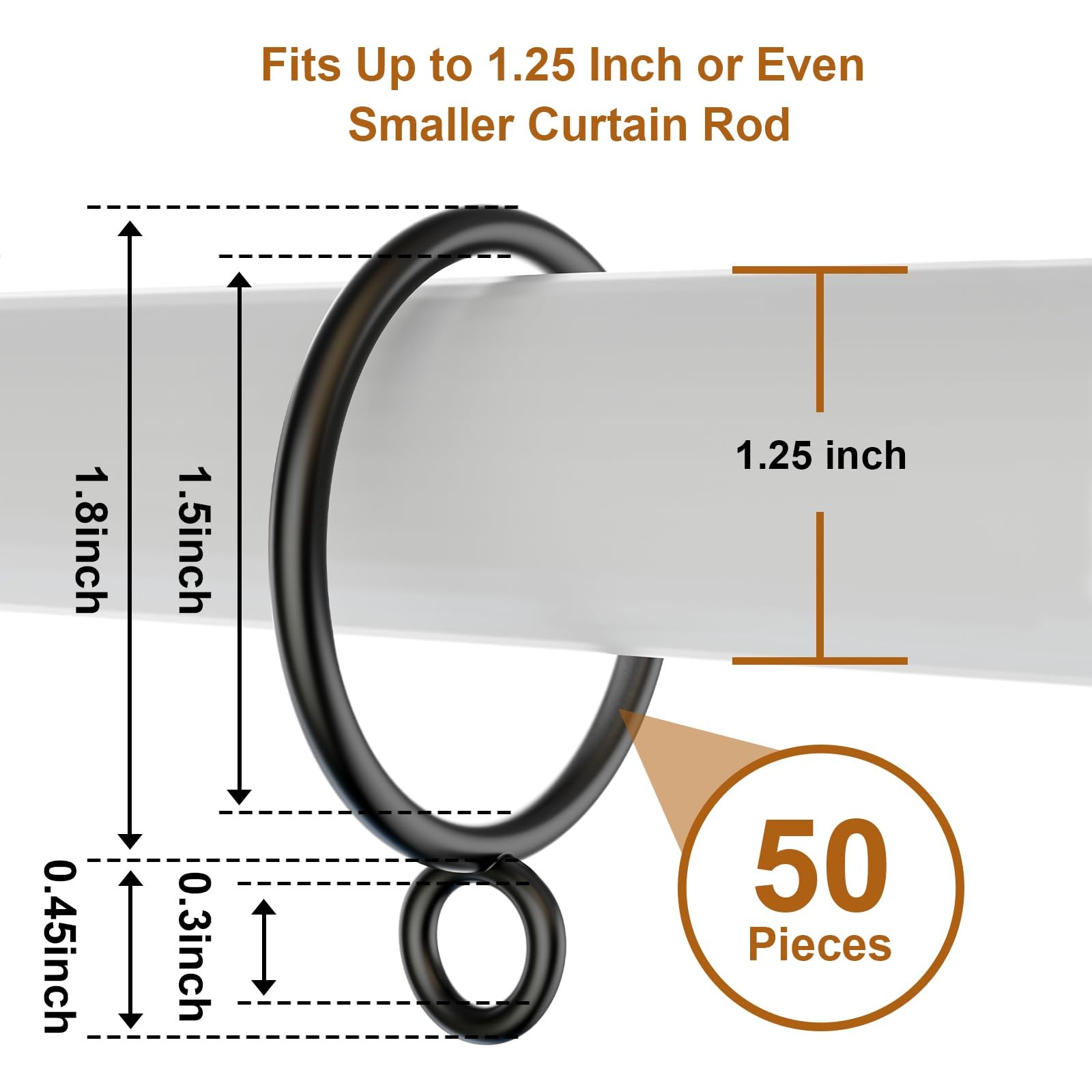 50 Pack Metal Curtain Rings with Eyelets, 1.5 inch Inner Diameter Drapery Rin