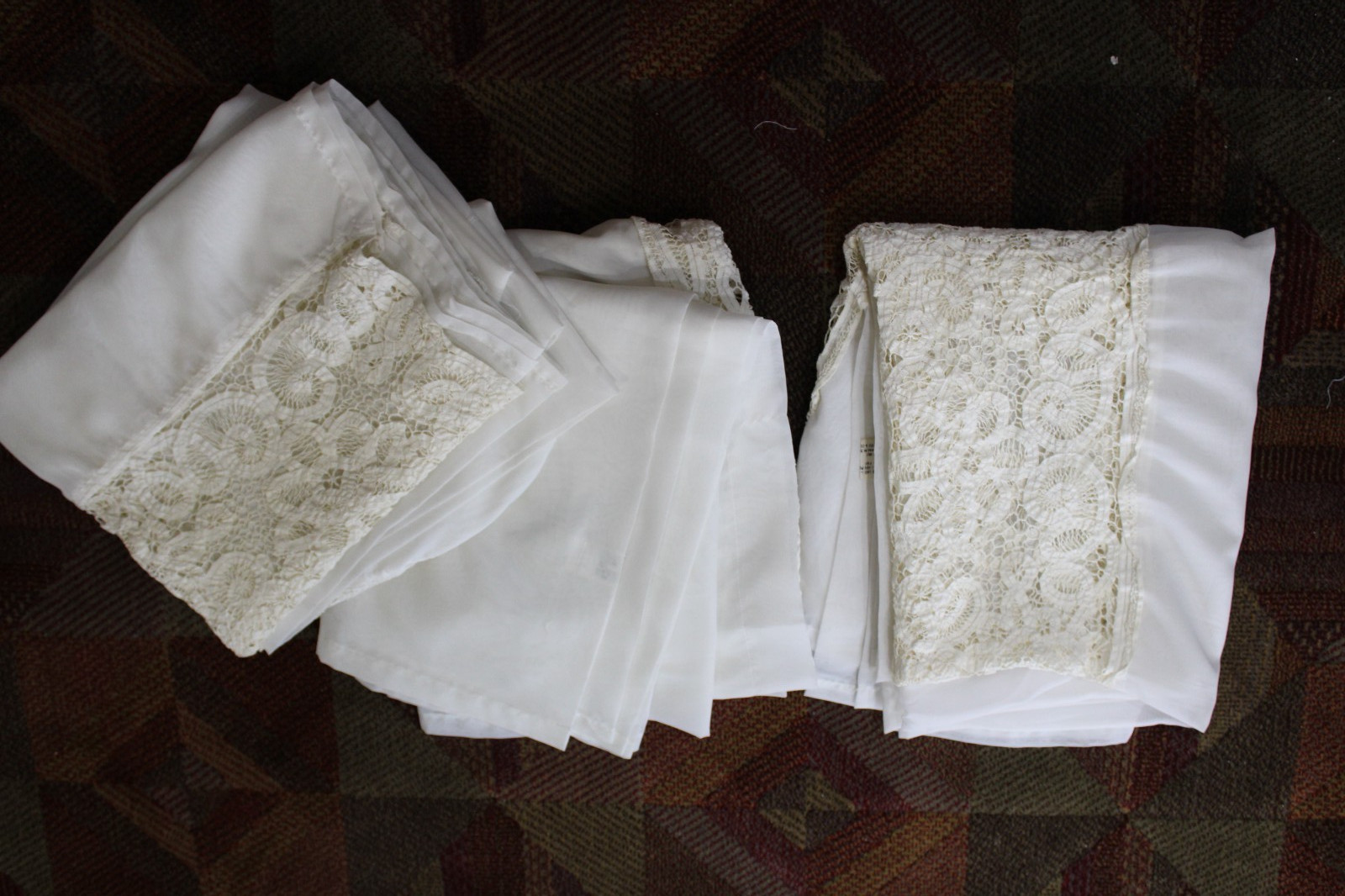 Vintage 3 L. Kee & Co. sheer w/ Cotton Battenburg Lace Curtain Panels 58″x84″