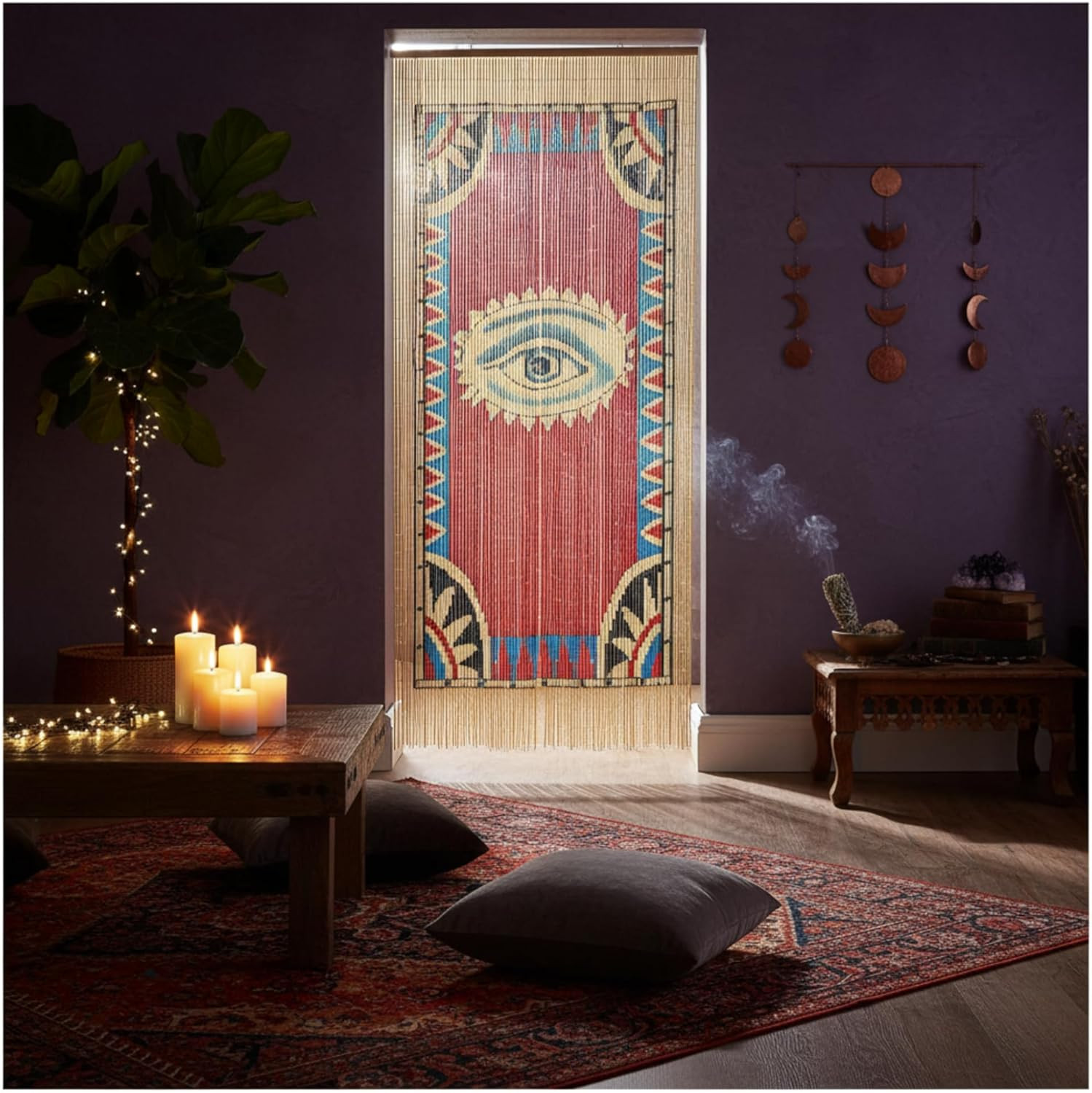 Beaded Curtain for Doorway, Bamboo Bead Door Curtain, Boho Evil Eye Decor, Hangi
