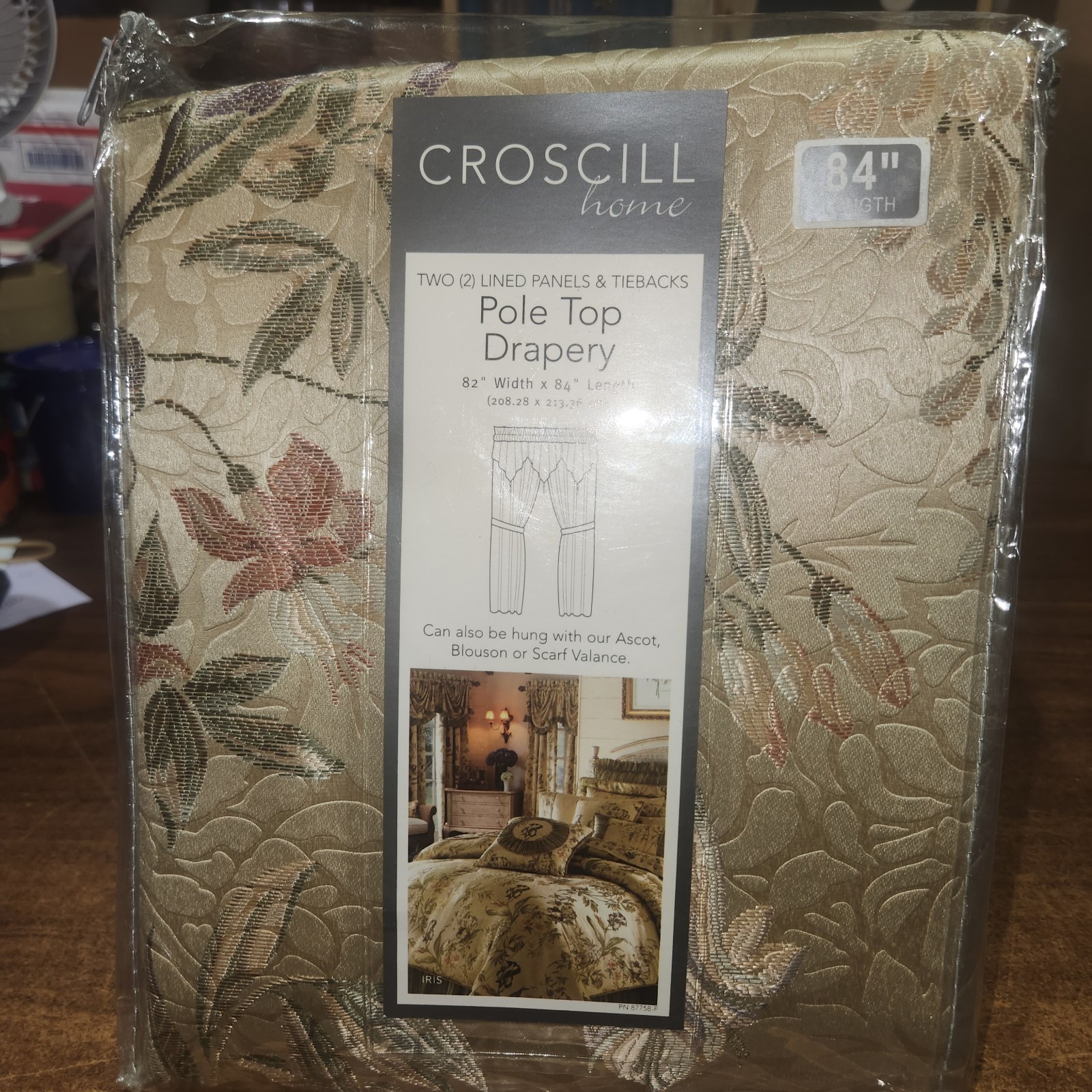NEW CROSCILL HOME IRIS POLE TOP DRAPERY PANELS 82″ x 84″, 2 Lined Panels & Tie