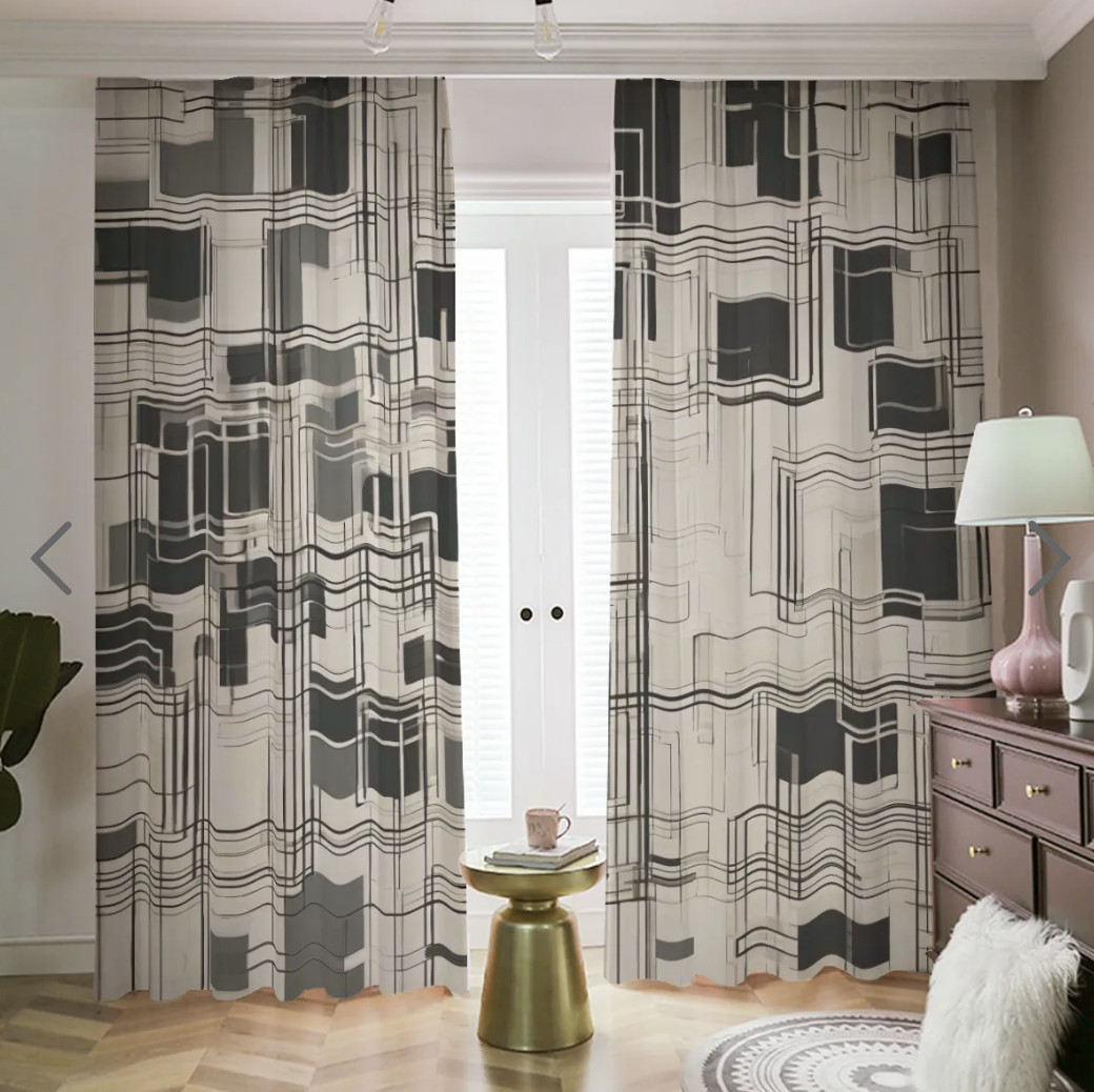 Mid Century Modernist Blackout Curtains Modern Art Shades Retro Neutral Drapes