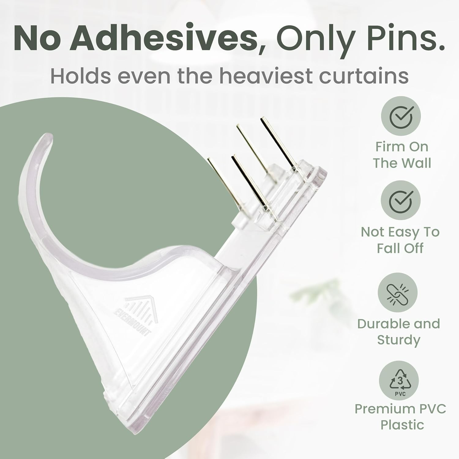 Minimalist Curtain Rod Brackets – 5X Stronger Support, 8 Pack with Pin Guide