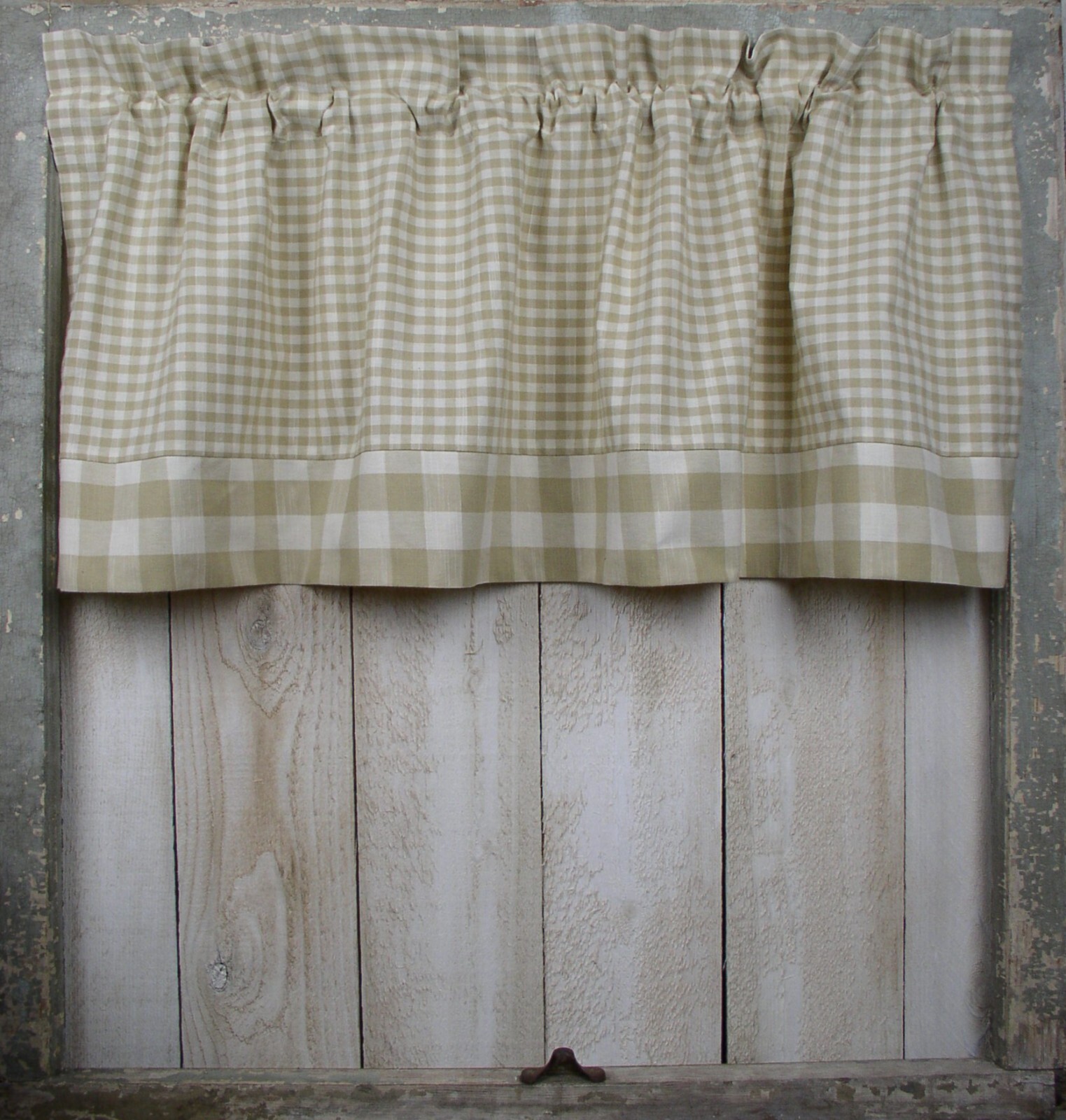 Tan and Off White Checks Bordered Valances Homespun Valance Farmhouse Valances