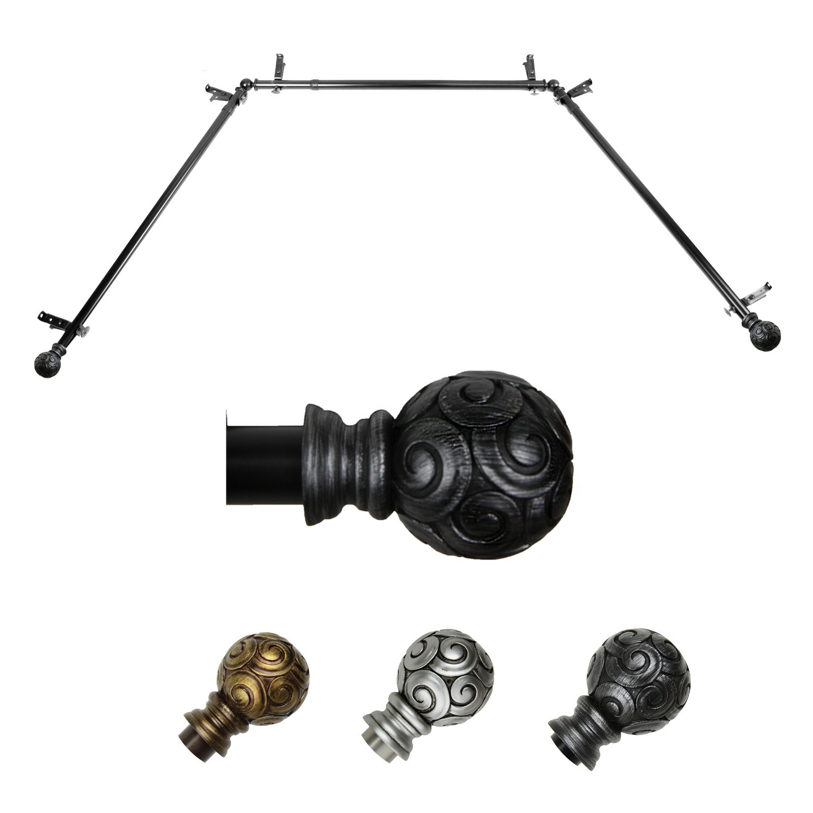 Truffle 13/16″ Bay Window Curtain Rod 20″-36″, 38″-72″, choose from 3 colors