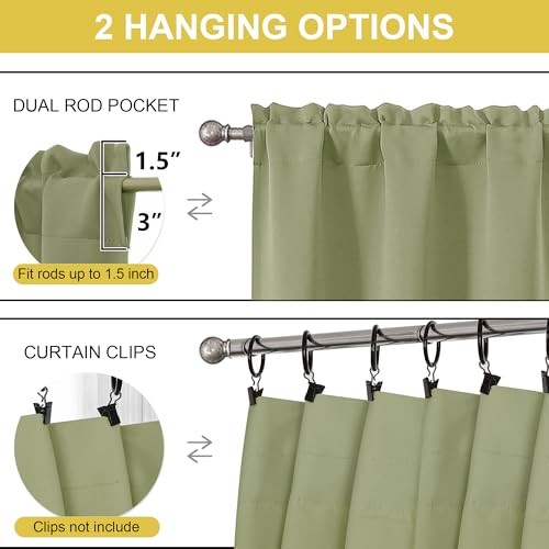 Green Valances for Windows, Small Blackout 60″W x 14″L (Pack of 1) Sage