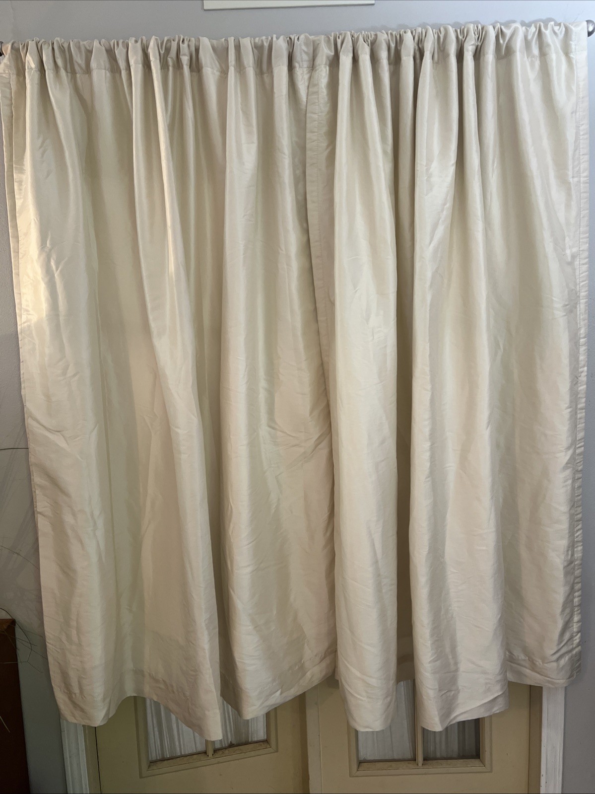 2 Peri Curtain Panel faux Silk shimmery beige Dbl Lined Rod Pocket 62” Long”X53″