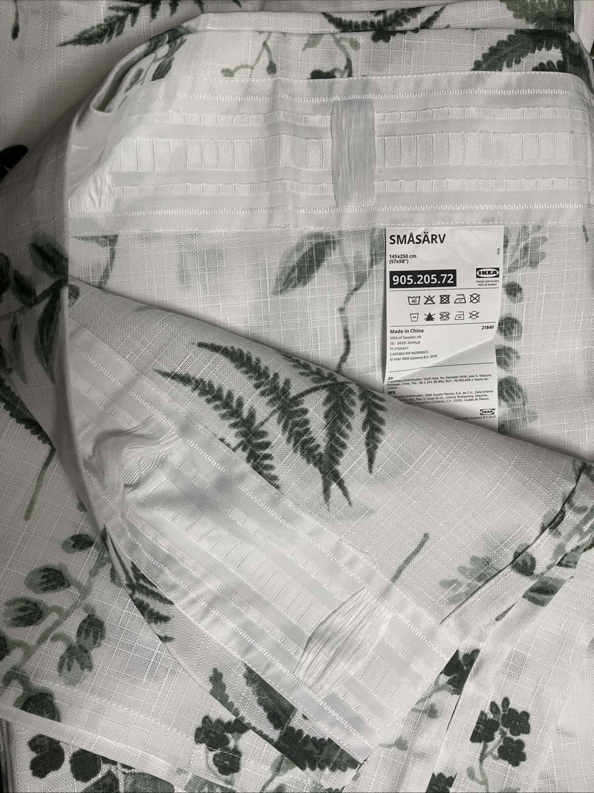 IKEA SMASARV ONE Single Long Panel 57×98 FERN Botanical LEAF White/Green