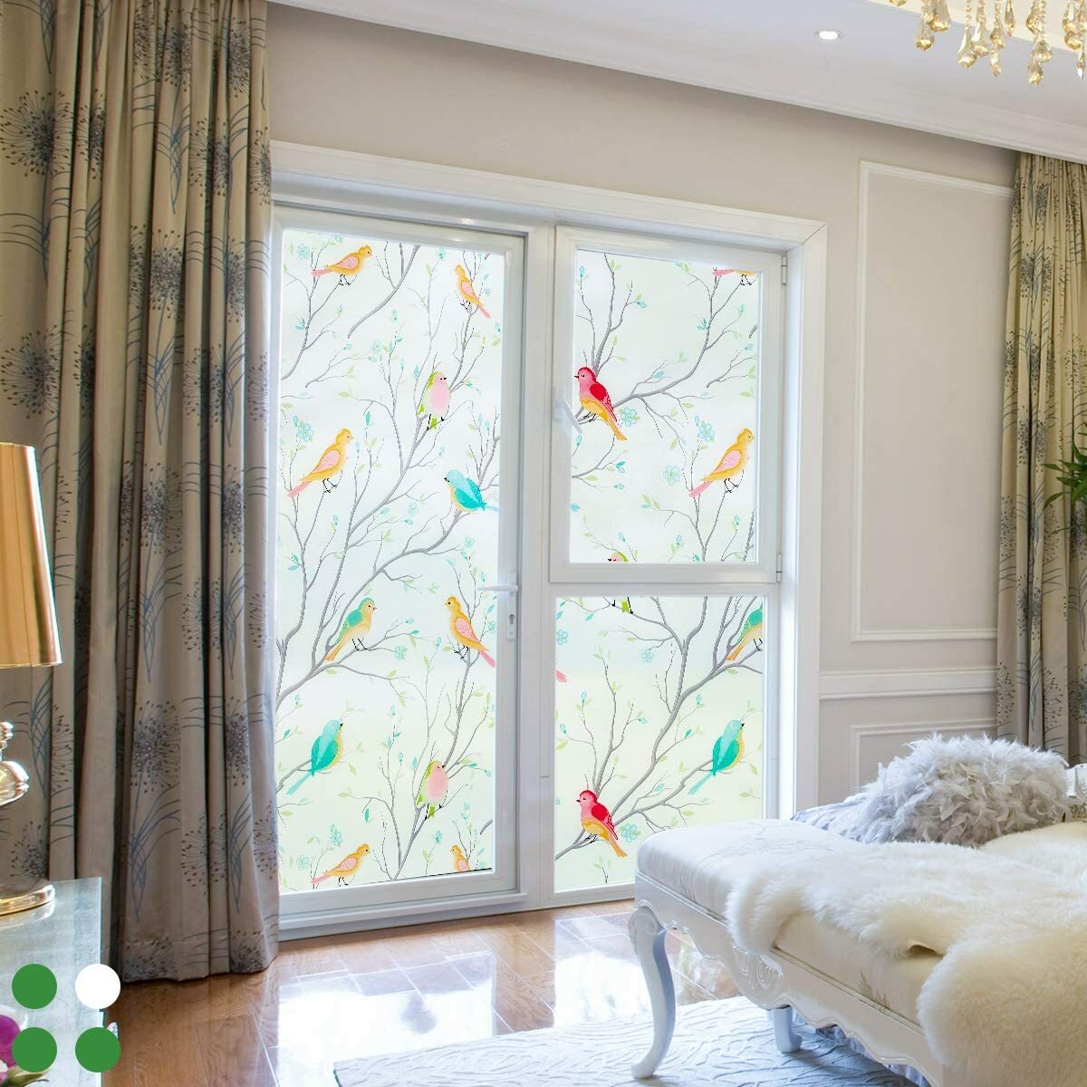 Bird&Tree No Glue Static Decorative Privacy Window Films for Glass 17.7″x78.7″