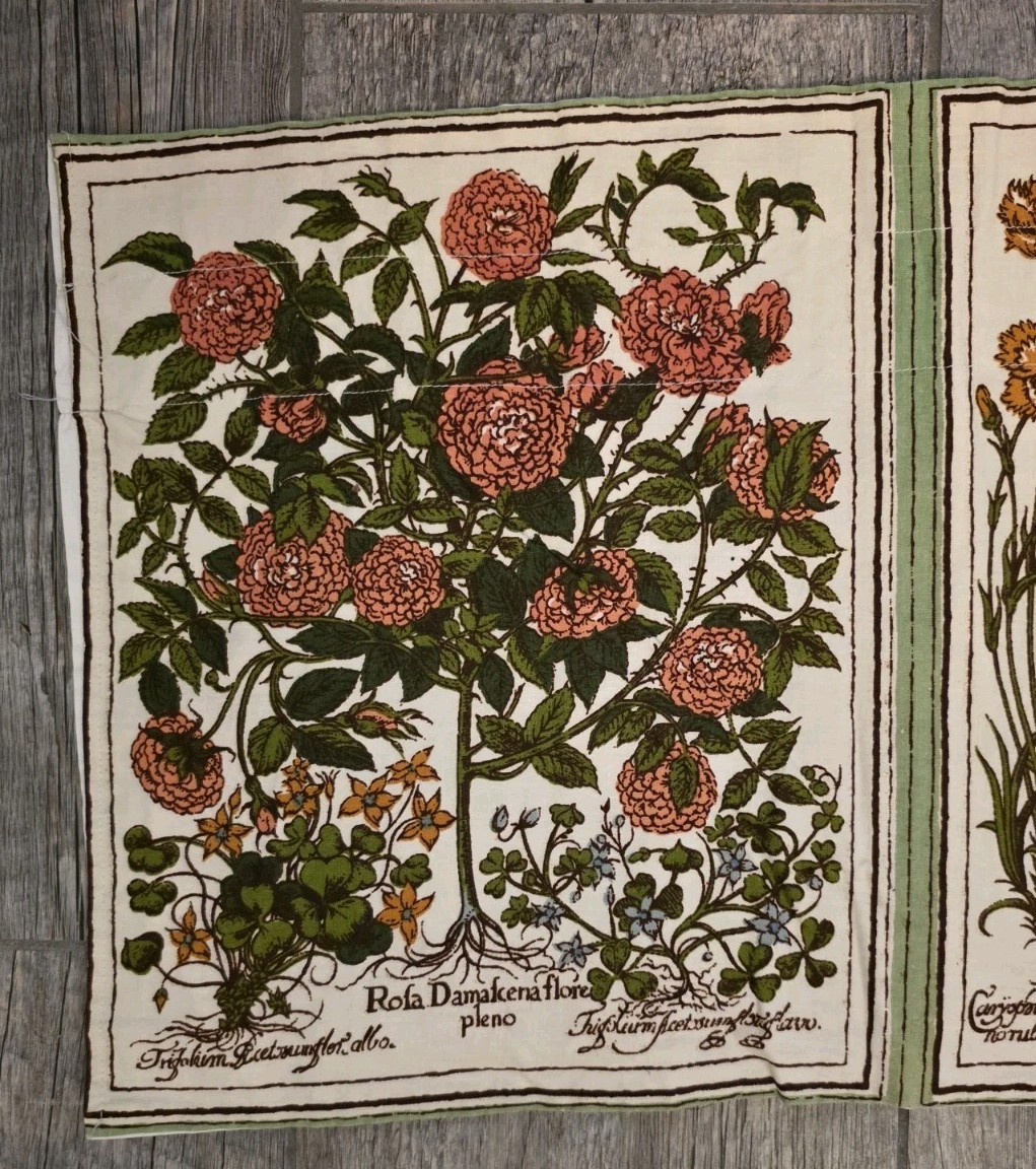 Curtain Valance Vtg Botanical Plants And Flowers Green Multi 12.5″x166″ Cotton