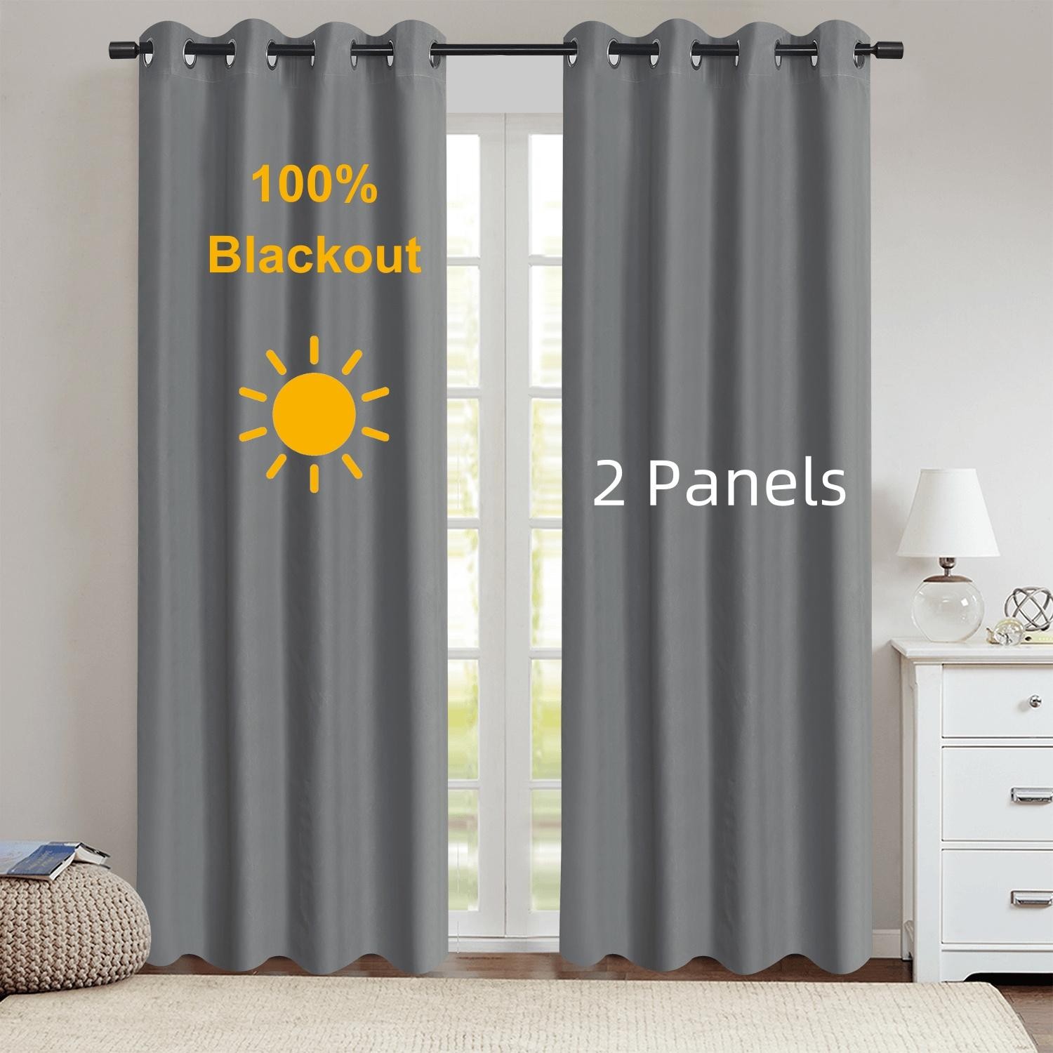 2pcs Blackout Curtains 100% Light Blocking Coated Lining for Bedroom Living Room