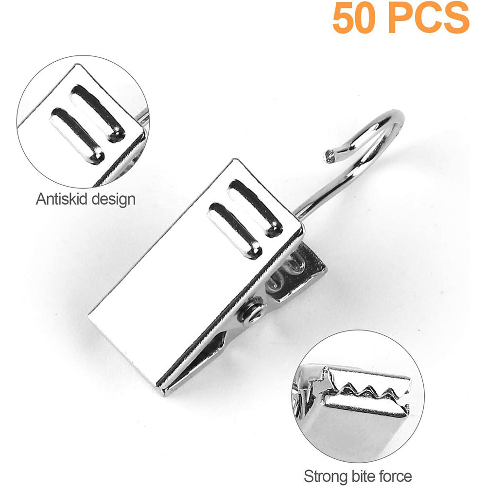 50pcs Stainless Steel Curtain Clips for Curtain Photos Home Decor with Hook USA
