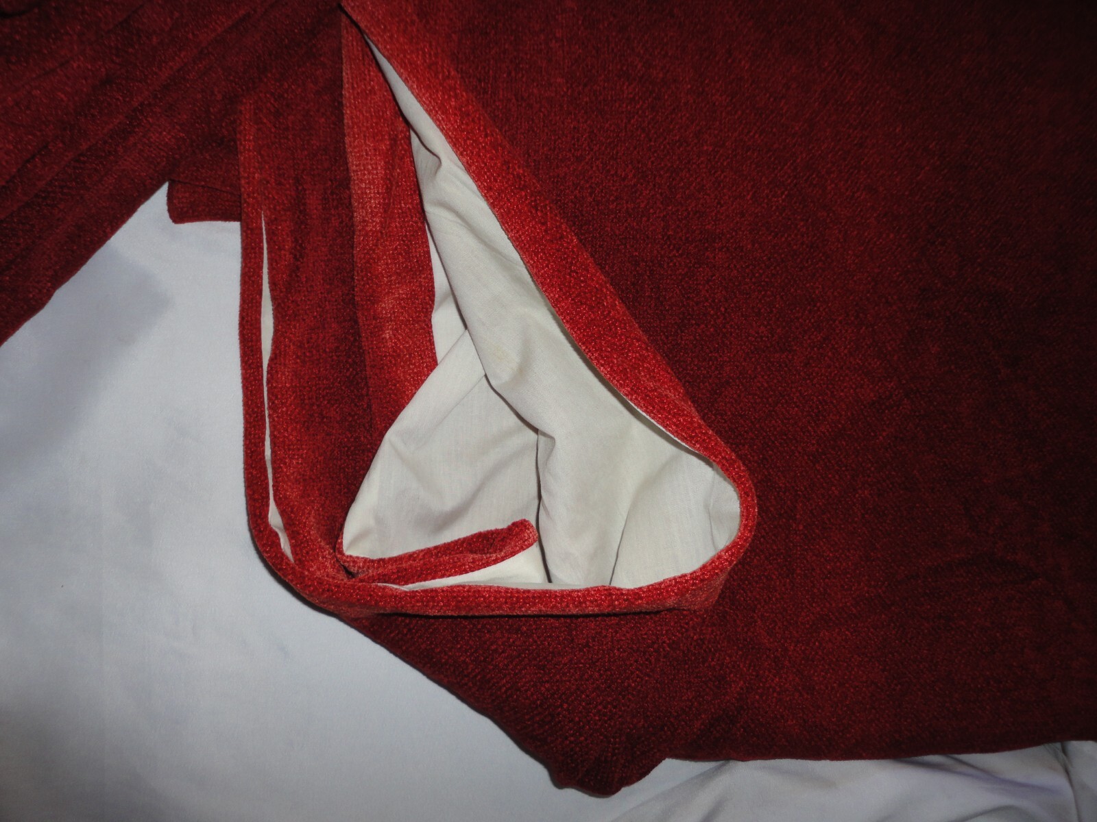 RESTORATION HARDWARE WARM RUBY RED CHENILLE BASKETWEAVE (2) CURTAIN PANELS 50X94