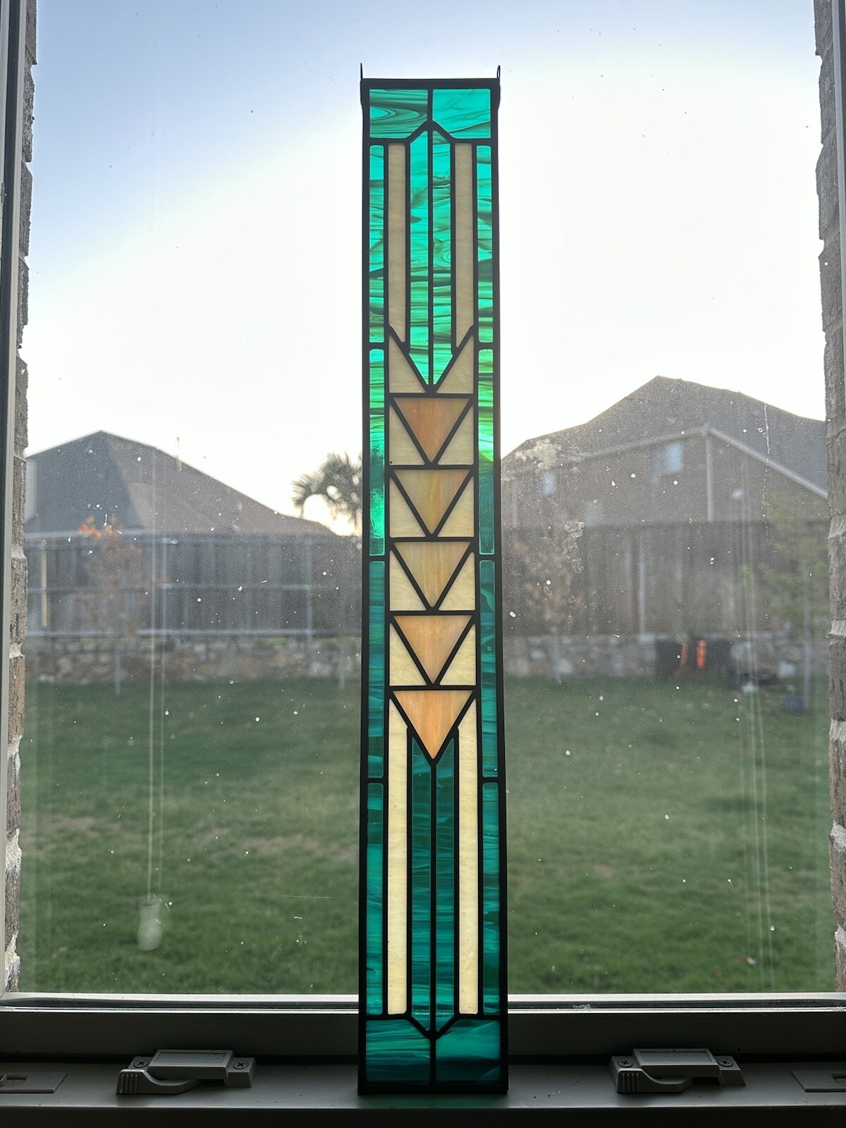 Authentic Stained Glass Art Deco Suncatcher Window Hanging Panel
