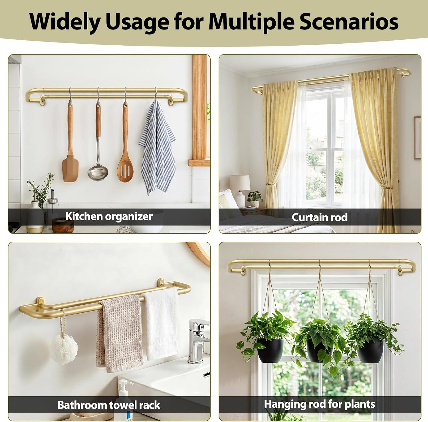Double Wrap around Curtain Rods for Windows, 32 to 58 Inch, Gold | Blackout Curt
