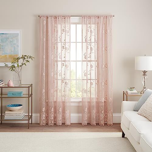 Sherry Lace Lightweight Elegant Floral Sheer Rod Pocket 54 in x 63 in Blush