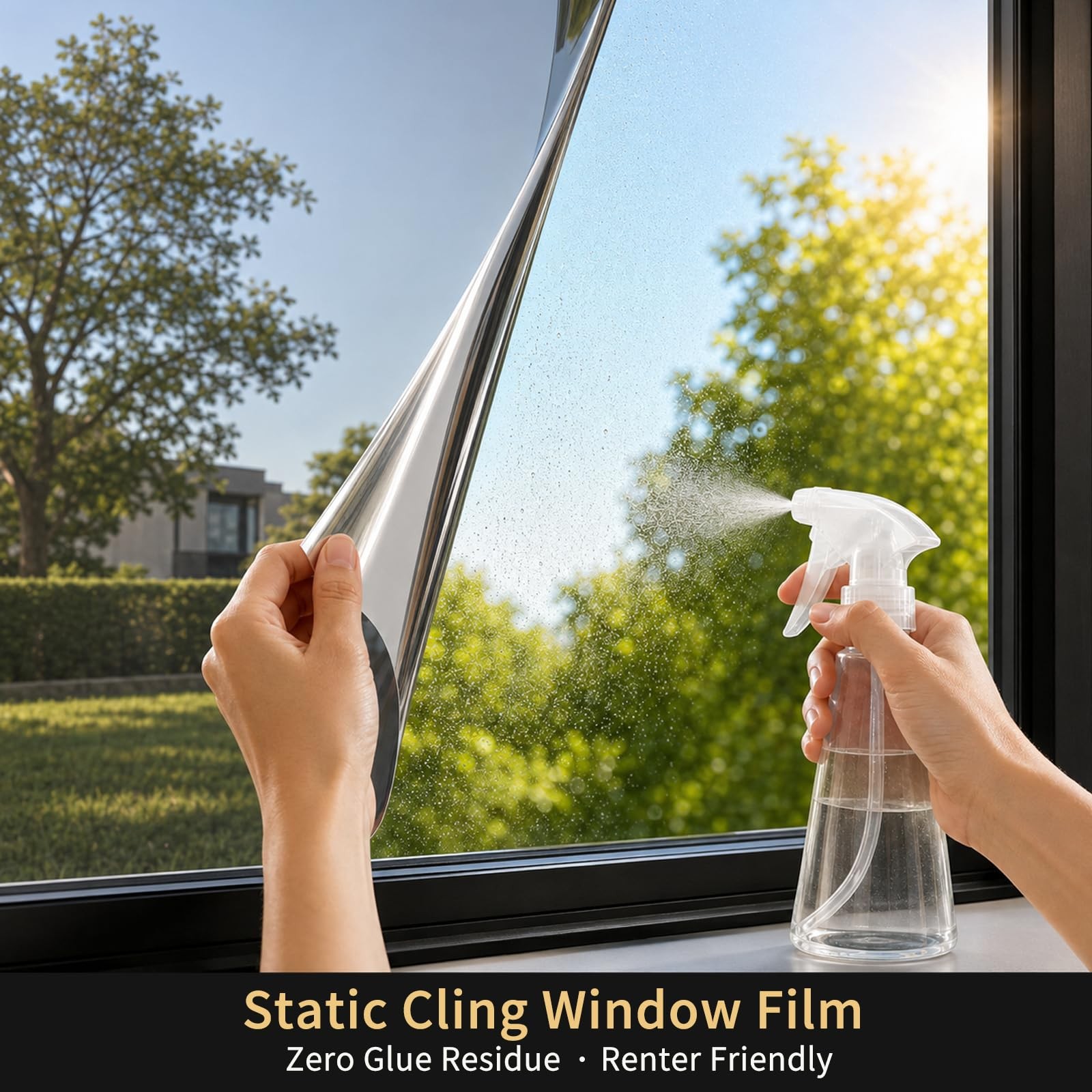 FILMGOO One Way Window Privacy Film, 17.5 Inch x 7.8 Feet, Black Silver