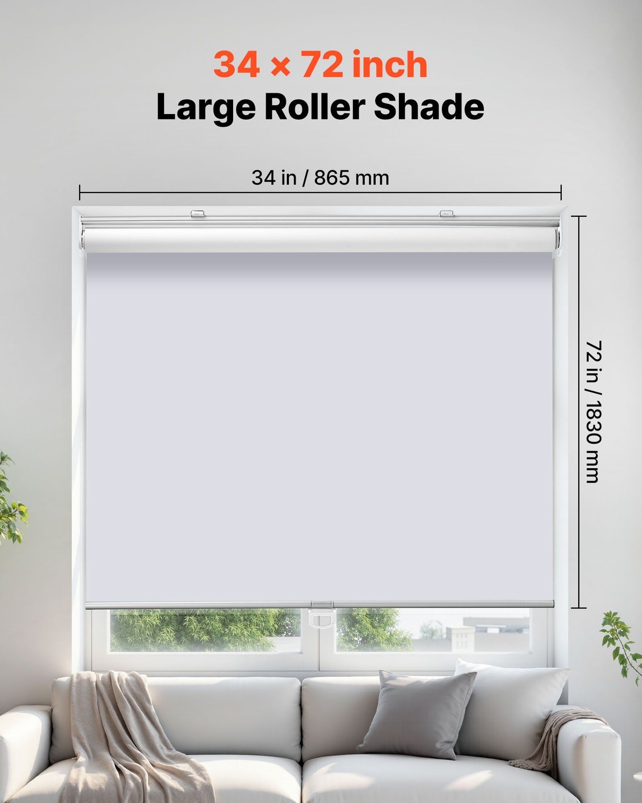 34x72in Blackout Roller Shades, Thermal Insulated, White, Easy Install